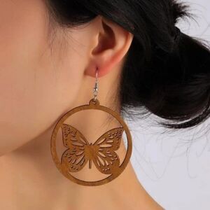 WOODEN BUTTERFLY DANGLE EARRINGS 